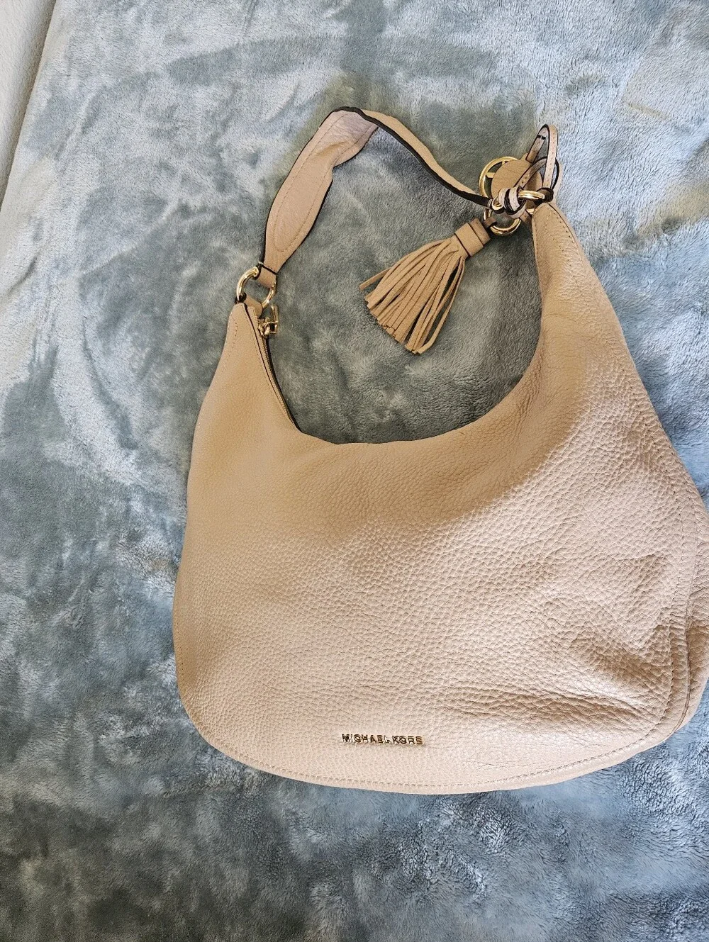 Michael Kors Beige Pebbled Leather Hobo with Tassel Charm - Picture 6 of 12